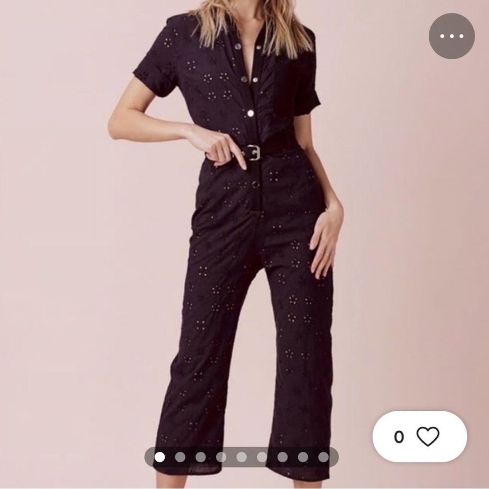 For Love & Lemons Sz Large Black Snap Front Eyelet Jumpsuit